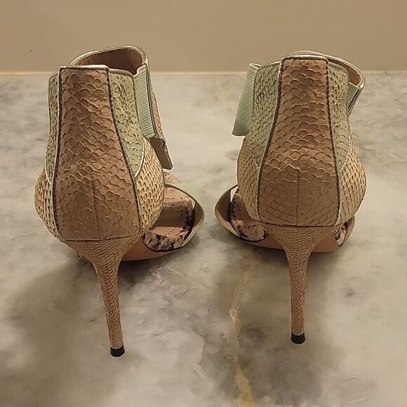 NEW Jean Michel Cazabat Octavia Stiletto Heel T Strap Sandals Snakeskin Nude 6.5 - Picture 8 of 13